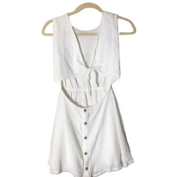 159. Peixoto Boho Sofi Dress Coconut Stripe Cutout Mini Dress SZ M White Lace - Picture 2 of 10